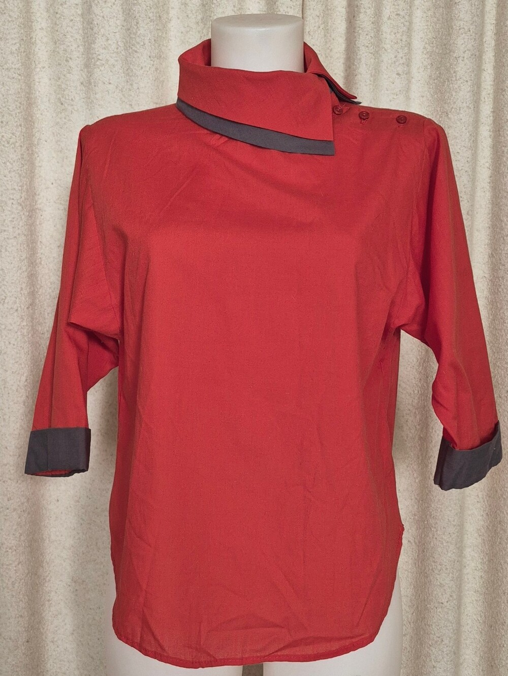 1984 Vintage Red Asymetric Collar Blouse
